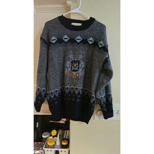 Hankyu Japan VTG Lambswool Men's M Sweater Pullover w Crest/Embroidery